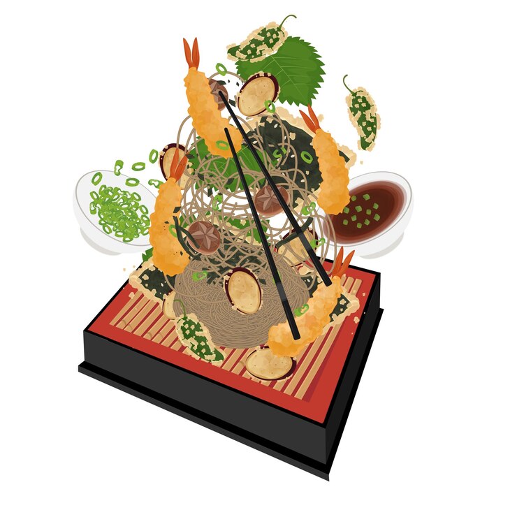 Ilustración Logotipo Clipart Levitación Tenzaru soba fría con tempura Cangrejo