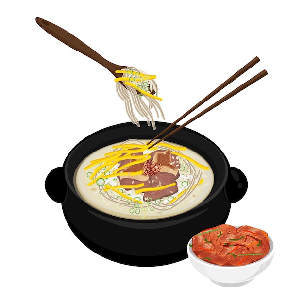 Ilustración del logotipo Clipart Listo para comer Gomtang sopa coreana de huesos de res