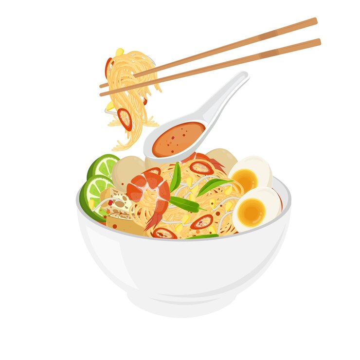 Ilustración del logotipo Clipart Listo para comer el Laksa de curry picante