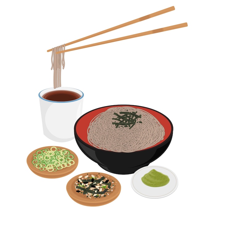 Ilustración del logotipo Clipart Makguksu o Zaru soba fideos de trigo sarraceno fríos japoneses