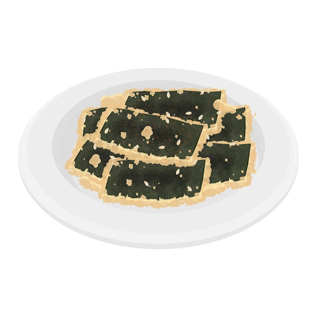 Ilustración del logotipo Clipart Nori tempura o algas marinas tempura en un plato blanco