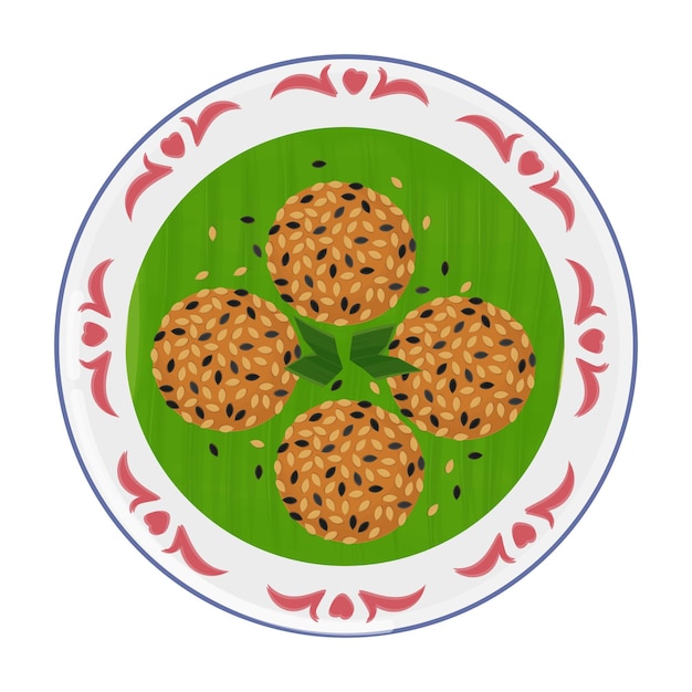 Ilustración Logotipo Clipart Vista superior comida indonesia Ondeonde o bolas de sésamo