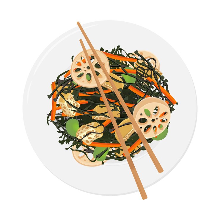 Ilustración del logotipo Clipart Vista superior Hijiki no nimono o ensalada de algas de Hijiki