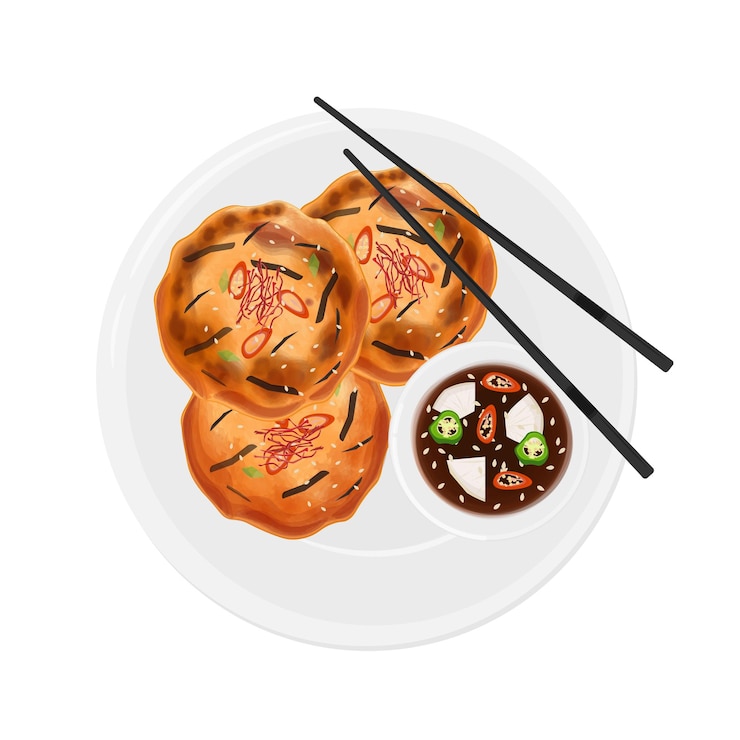 Vector ilustración del logotipo clipart vista superior panqueques de frijoles mung bindaetteok