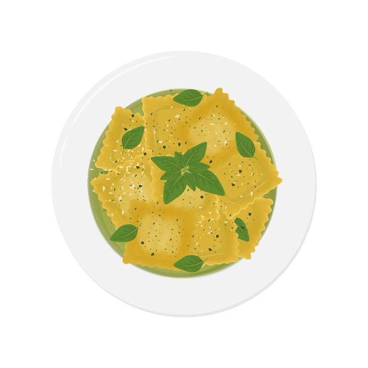 Vector ilustración del logotipo clipart vista superior ravioli con salsa de pesto
