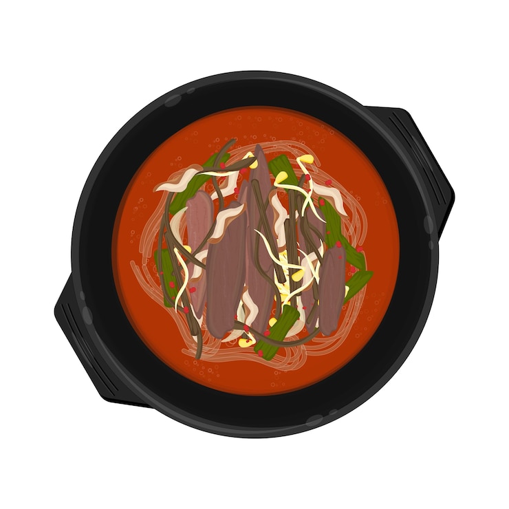 Ilustración del logotipo Clipart Vista superior Sopa de carne picante Yukgaejang