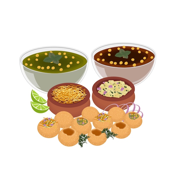 Vector ilustración del logotipo de la comida india pani puri fuchka fuchka o golgappa