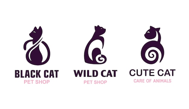 Ilustración del logotipo del conjunto Diseño del emblema de mascotas gatos sobre fondo blanco