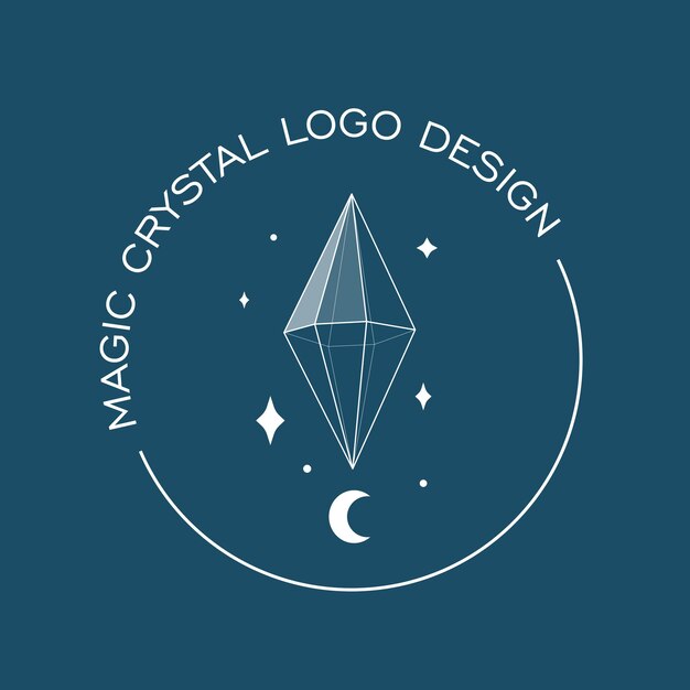 Ilustración de logotipo de contorno de gema de cristal y luna Concepto de cristal mágico