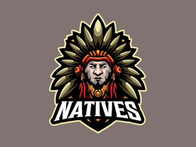 Ilustración del logotipo de deporte y deporte de la mascota nativa de apache