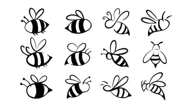 Ilustración de logotipo dibujado a mano de abeja con una colección de estilo diferente