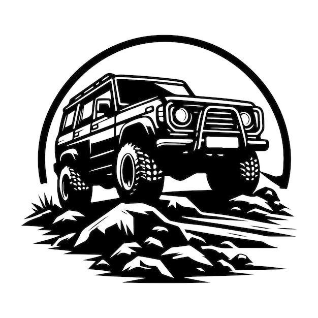 Ilustración del logotipo dibujado a mano de un coche todoterreno