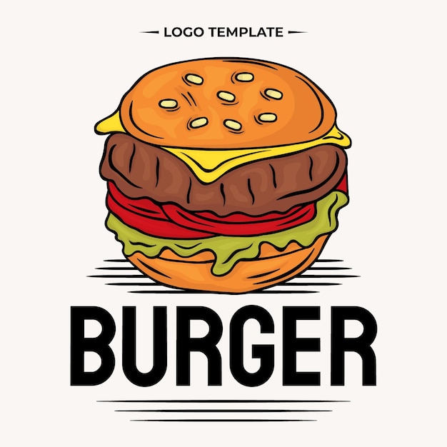 Ilustración de logotipo dibujado a mano de hamburguesa Vector Premium