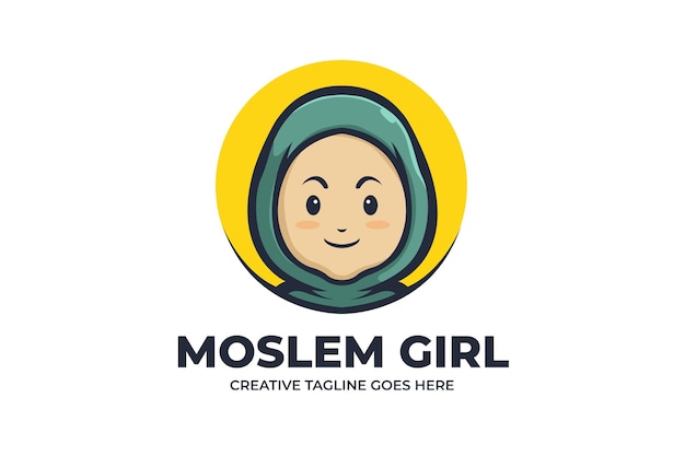 Ilustración de logotipo de dibujos animados Hijab de desgaste de niña musulmana linda