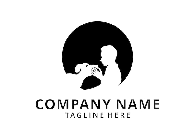 Ilustración Logotipo de diseño vectorial de silueta humana y de perro, cuidador de perros, amante de los perros.