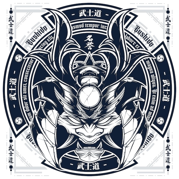 Ilustración del logotipo del emblema Samurai