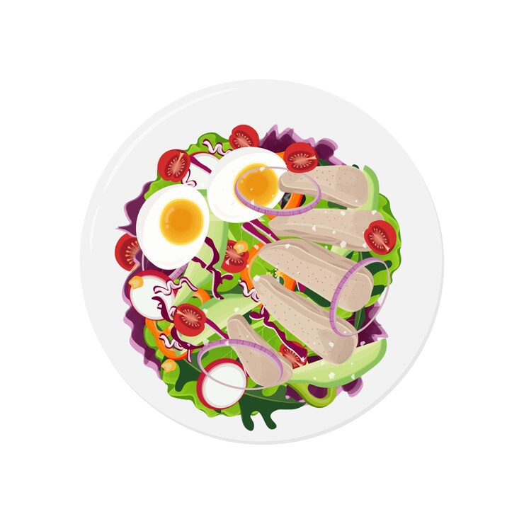 Ilustración del logotipo de ensalada de pollo de comida saludable