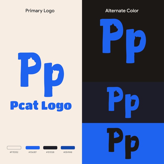Ilustración del logotipo espacio negativo letra de gato P