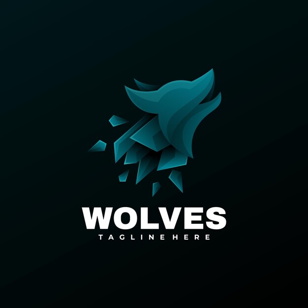 Ilustración de logotipo estilo colorido degradado de lobos.