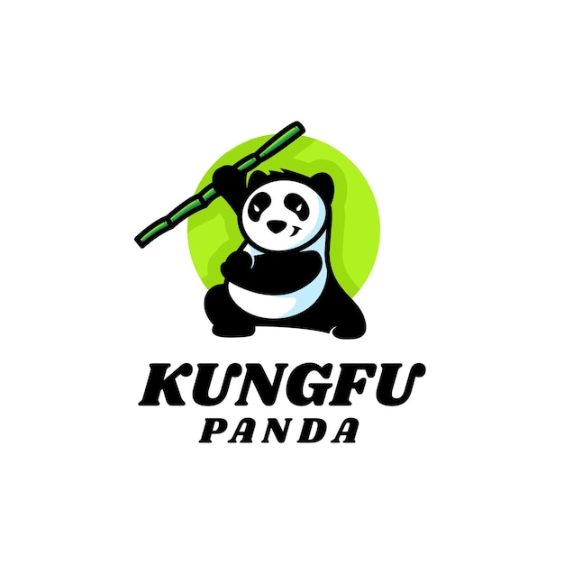 Ilustración logotipo estilo dibujos animados mascota panda kungfu