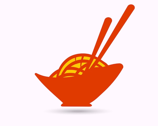 Ilustración del logotipo de fideos, icono de vector de dibujos animados de tazón de fideos de comida asiática