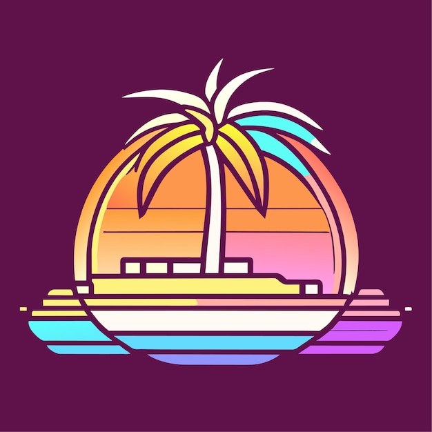 Ilustración de logotipo gráfico Palmera Crucero colores vibrantes arte vectorial