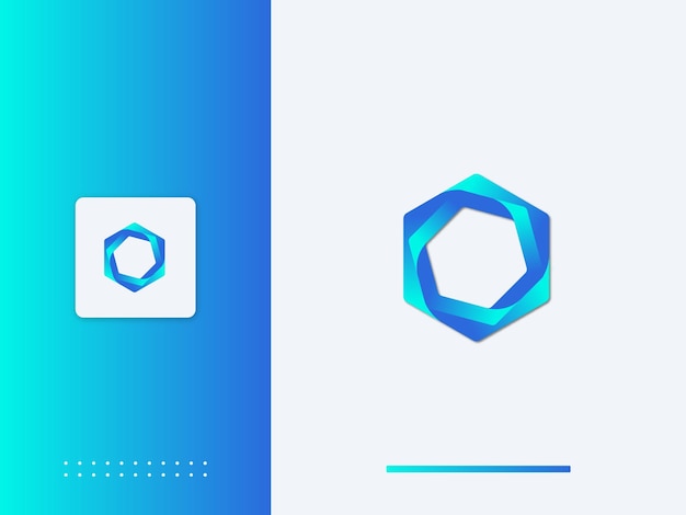 Ilustración de logotipo hexagonal con estilo 3d de color degradado