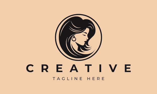 Ilustración del logotipo de icono de peinado de mujer con cara de mujer Concepto de belleza vectorial