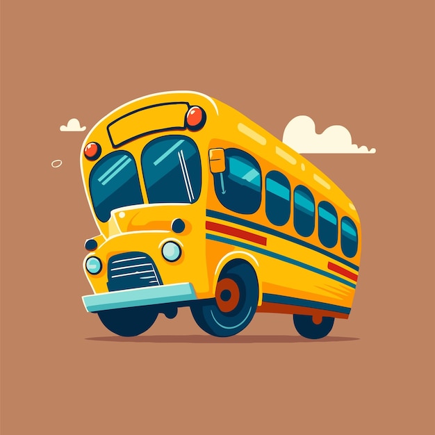 Ilustración de logotipo de icono de vector de color plano de autobús escolar amarillo