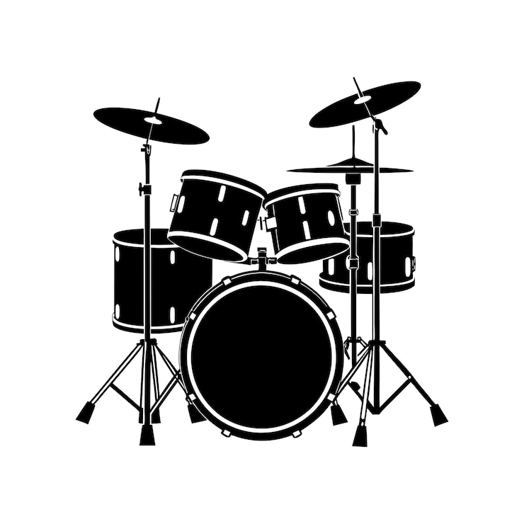 Vector ilustración del logotipo de la instrumentación musical vector de silueta del conjunto de tambores
