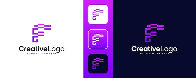 Ilustración del logotipo con la letra inicial F diseño gráfico vectorial