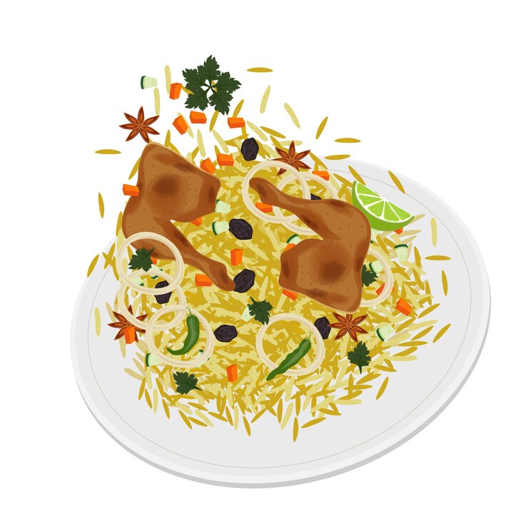 Ilustración del logotipo de la levitación del arroz Kebuli o nasi kebuli