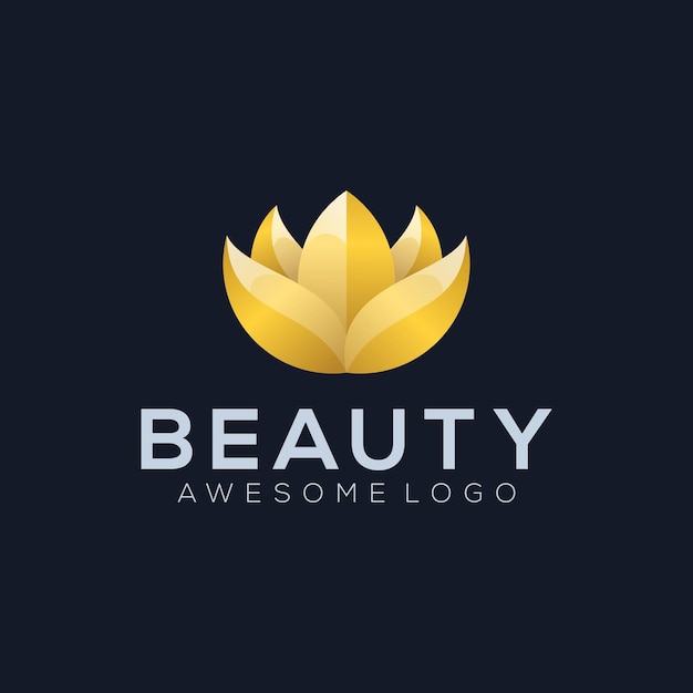 Ilustración de logotipo de línea de loto de lujo color dorado