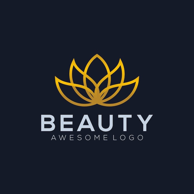 Ilustración de logotipo de línea de loto de lujo color dorado