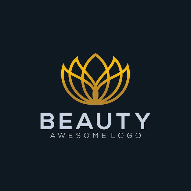 Ilustración de logotipo de línea de loto de lujo color dorado
