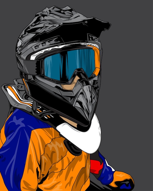 Ilustración del logotipo de la mascota del casco de motocross de vector rider