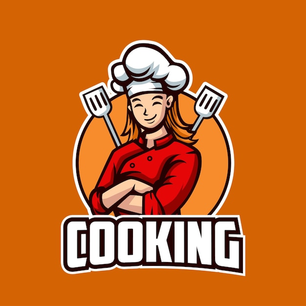 Ilustración del logotipo de la mascota del chef de las mujeres