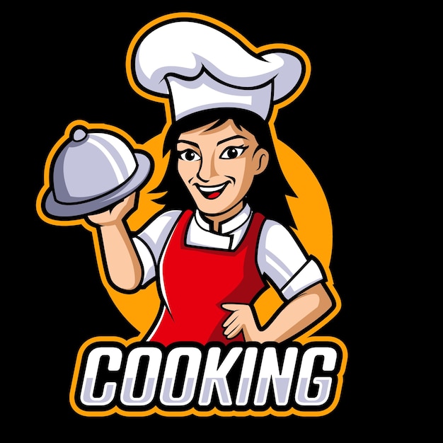Ilustración del logotipo de la mascota del chef de las mujeres