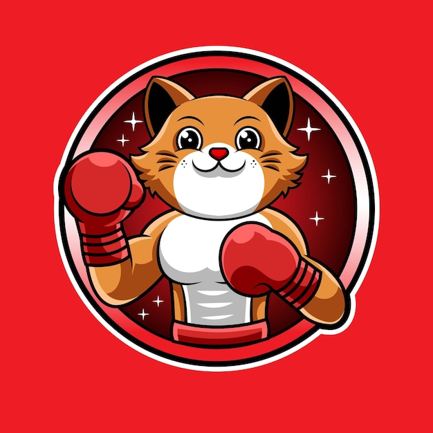 Ilustración del logotipo de la mascota de dibujos animados de boxeo de gatos