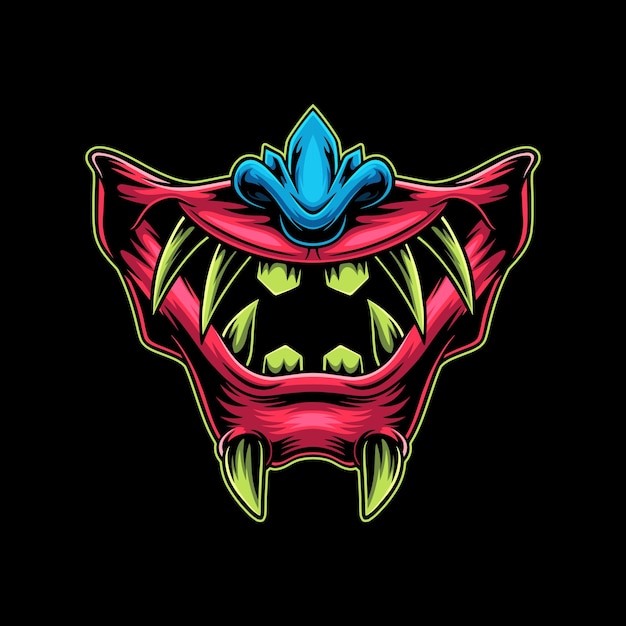 Ilustración del logotipo de la mascota de la máscara malvada del demonio japonés