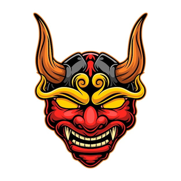 Ilustración del logotipo de la mascota de la máscara malvada del demonio japonés