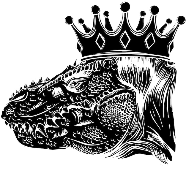 Ilustración del logotipo de la mascota T Rex Head con una corona