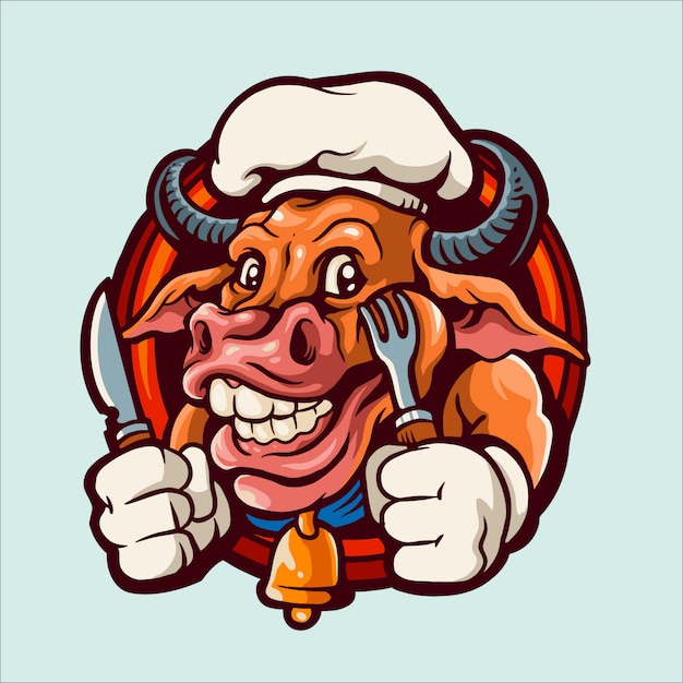 Ilustración de logotipo de mascota de vaca jefe