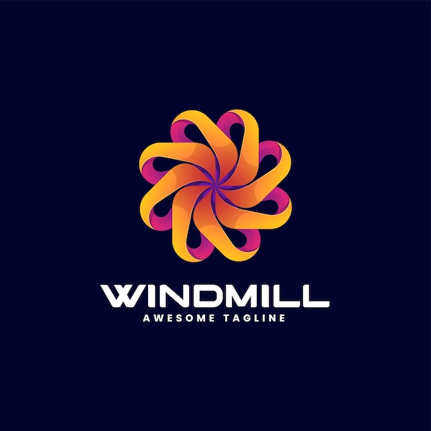 Ilustración Logotipo Molino Viento Estilo Colorido Degradado