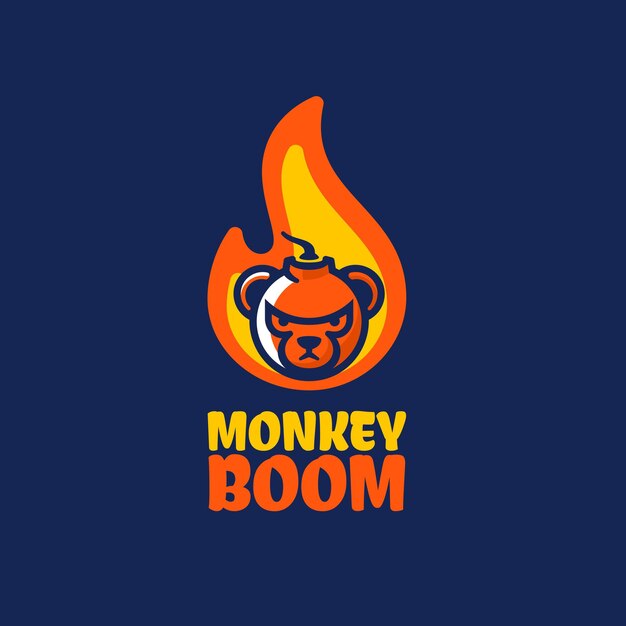 Ilustración de logotipo Monkey Boom estilo mascota simple.
