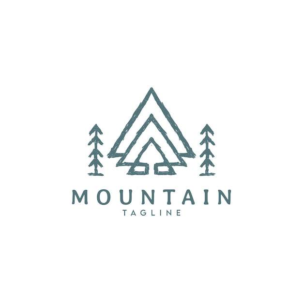 Ilustración de logotipo de montaña con estilo de contorno de flecha