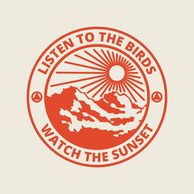 Vector ilustración del logotipo de montañas y puesta de sol