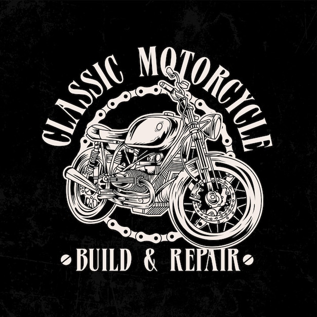 Ilustración de logotipo de motocicleta vintage con cadena