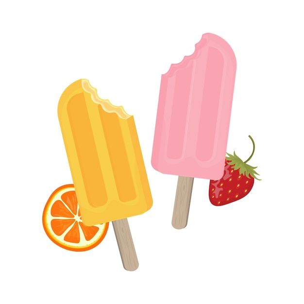 Ilustración del logotipo de paleta fresca de fresa y naranja