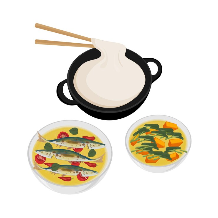Vector ilustración del logotipo de la papilla de sago papeda lista para comer